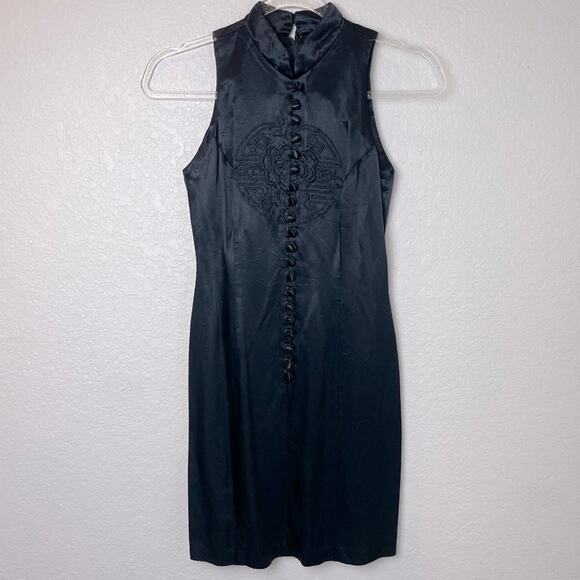 Vintage L.A. GLO Black Mini Fitted High Neck Dress Size 3/4 - Picture 1 of 9